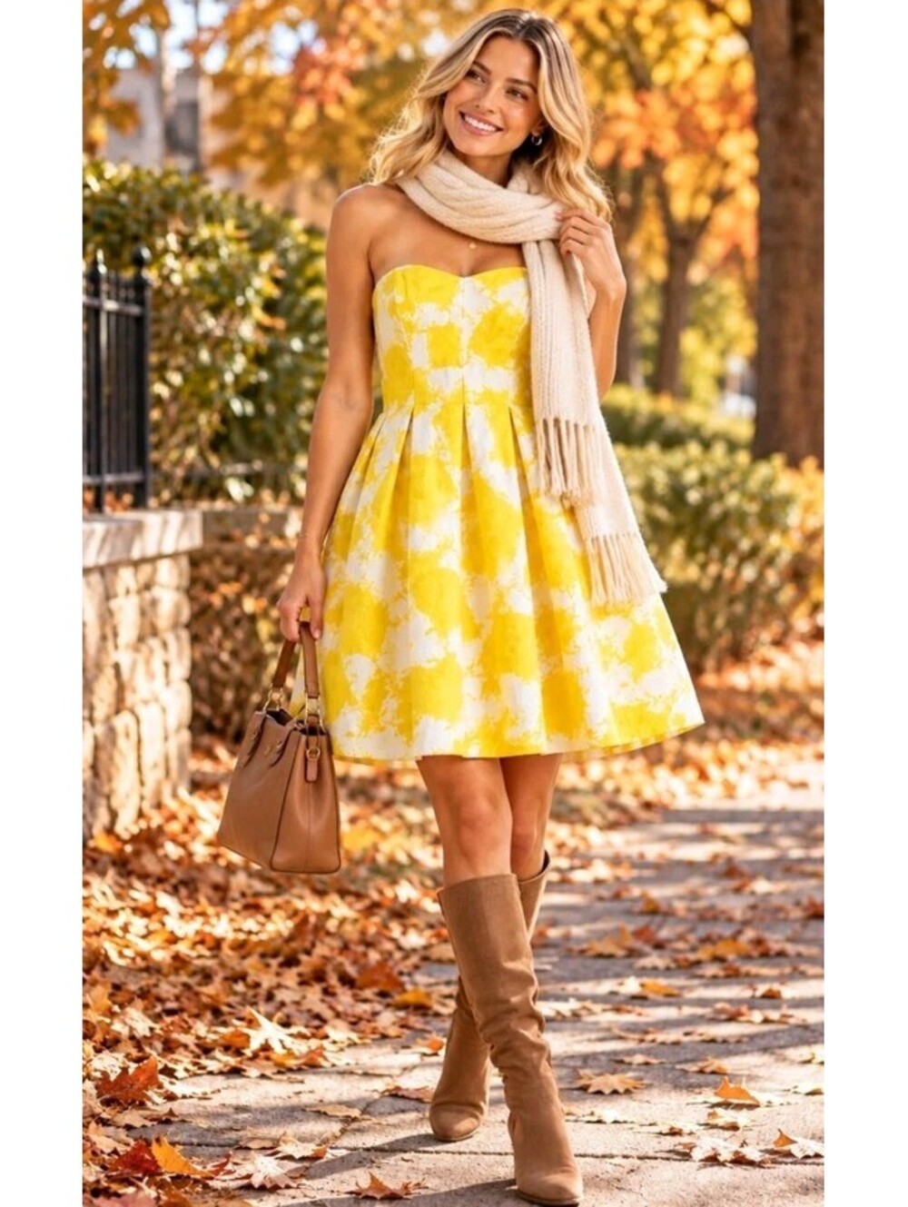 Shoshanna yellow and white floral strapless mini dress Size 2 #X